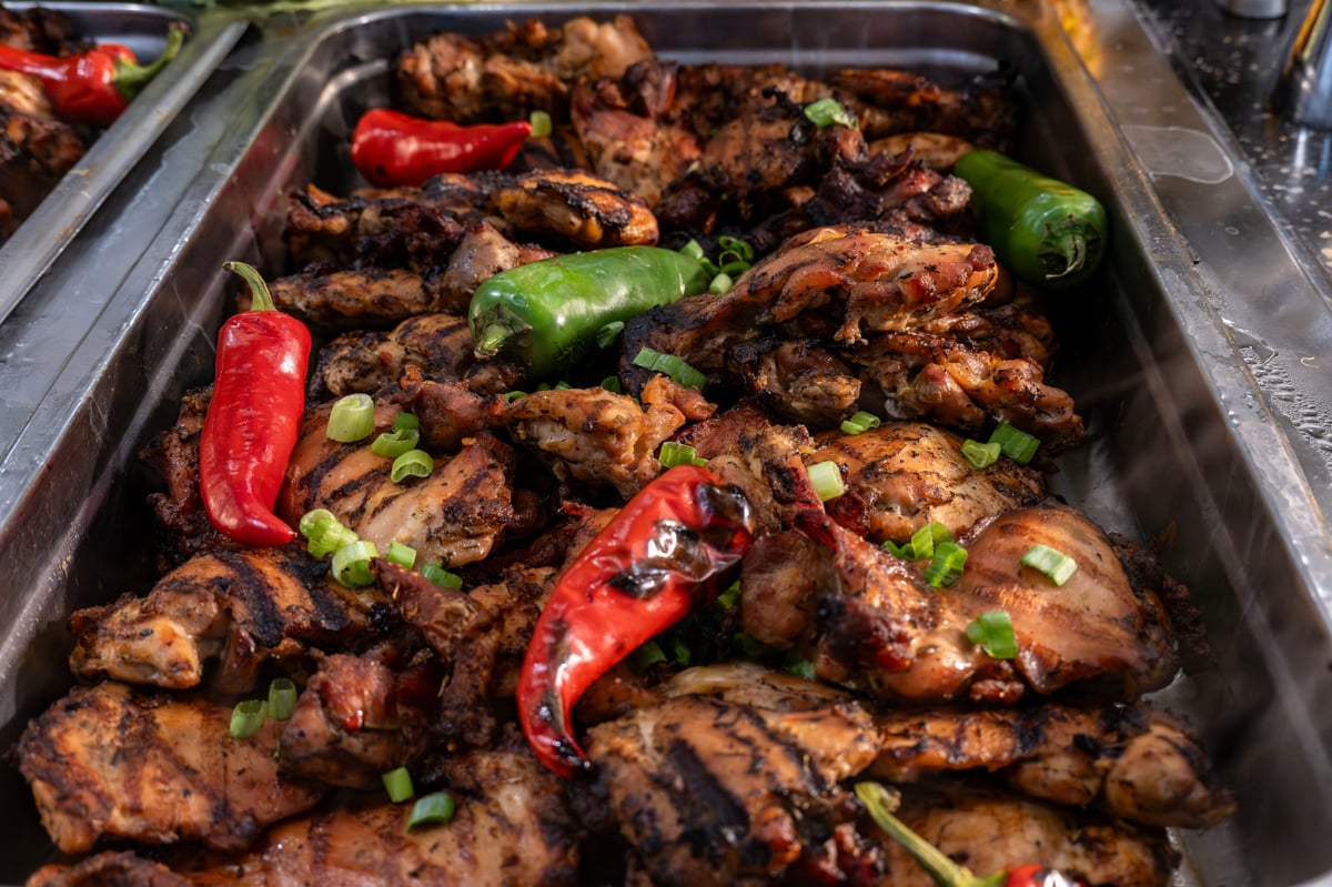 Chicken thighs marinated in rich Caribbean jerk seasonings